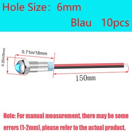 RUNCCI-YUN 10pcs 6mm 1/4" 12-24V Waterproof LED Metal Indicator Light,LED Warning Light Panel Mount Indicator Power Indicator Dash Light, for Car Truck Boat (Blue)