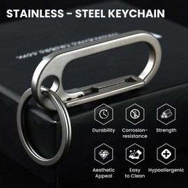 Prometheism Stainless Steel Keychain, Keyring Clip Holder Organizer for Home and Car,Carabiner Keys Finder, Silver, Small