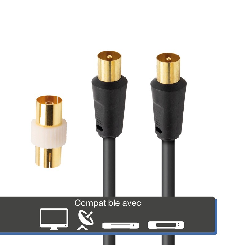 APM 408019 - TV Cable Male/Male 9.52mm + Female Adapter