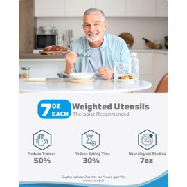 BaseSmall Adaptive Utensils (4-Piece Kitchen Set) Weighted 7 oz - 42° Angled Utensils for Parkinson's Patients, Hand Tremors, Arthritis & Elderly - Weighted Silverware for Hand Tremors (Left Handed)