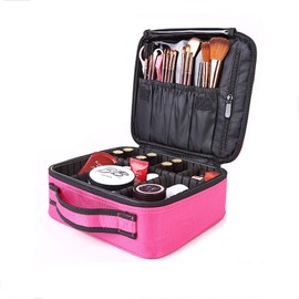 Makeup Bag with Brush, Cosmetic Organiser Bag, Waterproof Makeup Storage Case, Brush Bag, Cosmetic Case, High Volume Toiletries Storage Box with Adjustable Compartments, Purple, red