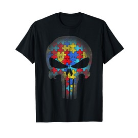 Skull Autism Awareness Puzzle Piece Mens Womens Kids T-Shirt