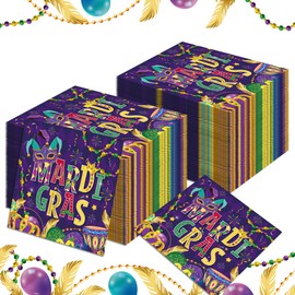 100Pcs Mardi Gras Paper Napkins Mardi Gras Colorful Disposable Lunch Dinner Paper Napkin Set Mardi Gras Tableware Birthday Baby Shower Party Supplies,6.5 * 6.5 Inch