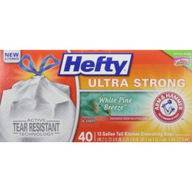 Hefty Ultra Strong Tall Kitchen Trash Bags, White Pine Breeze Scent, 13 Gallon, 40 Count