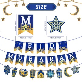 AhfuLife AhfuLife Eid Mubarak Banner Decorations, Pre-tied Eid Mubarak Bunting Banner Party Supplies for Home Outdoor Umrah Mubarak Party Decor Moon Star Garland