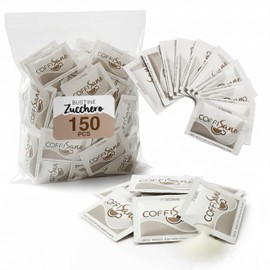 Coffisano 150 Bustine di Zucchero Bianco 4 gr, Monodose, Confezionate Singolarmente, Accessori per Caffè, Cappuccino, Tè, Bevande, Bar, Ufficio, Casa