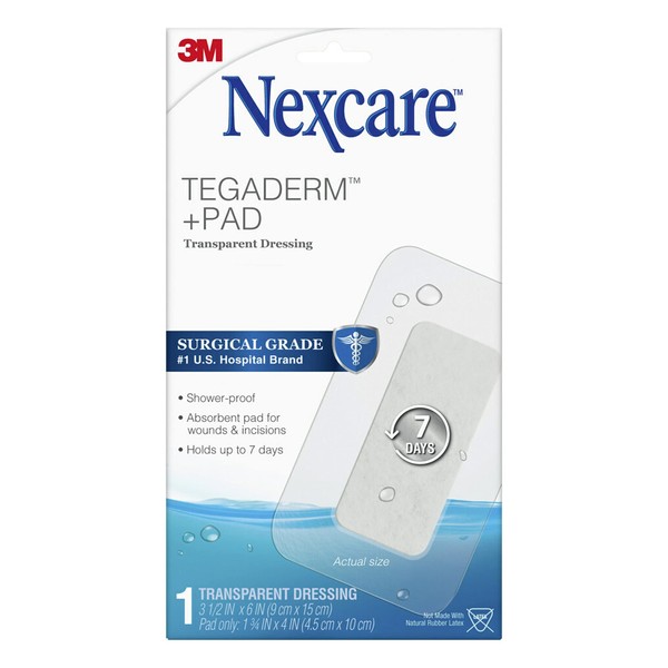 Nexcare Tegaderm Transparent Dressing With Pad, Film With Pad, Absorbent Pad Wicks Fluid And Doesn't Stick To Your Wound, 3.5 x 6 in, 1 Count