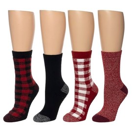 Cuddl Duds Women Super Soft 4 Pair Pack Multipack Lounge Socks, Buffalo Plaid