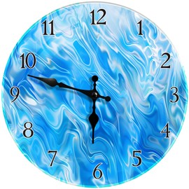 Britimes Round Wall Clock Silent Non-Ticking Battery Operated Glass Decorative Clock 12 Inch, Blue Marble Modern Home Decor for Living Room, Kitchen, Bathroom, Bedroom, and Office
