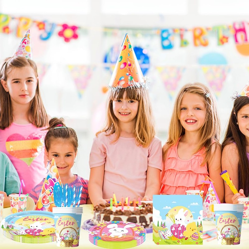 70PCS Easter Themed Tableware, Easter Party Tableware Set, Rabbit Themed