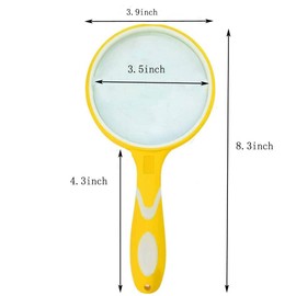 Lupa grande de mano (Bule o Amarillo), 100 mm de goma inastillable, lente de vidrio de aumento 10X, fácil de sostener para ancianos, leyendo periódicos y niños que observan la naturaleza (amarillo)