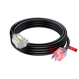 Maximm Extension Cord 15 Feet Heavy Duty Outlet Saver, ETL Listed, 16AWG/13A, 3 Prong - Clear Lighted Male Plug, Black