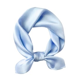 MEISEE Solid Color Mulberry Silk Scarf 20" Square Scarf Neck Scarf Hair Head Breathable Lightweight for Women Gift Packed (Light blue)