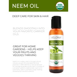 velona Neem Oil USDA Certified Organic - 2 Fl Oz | 100% Pure and Natural Carrier Oil | Virgin, Unrefined, Cold Pressed | Hair, Body and Skin Care | Use Today - Enjoy Results