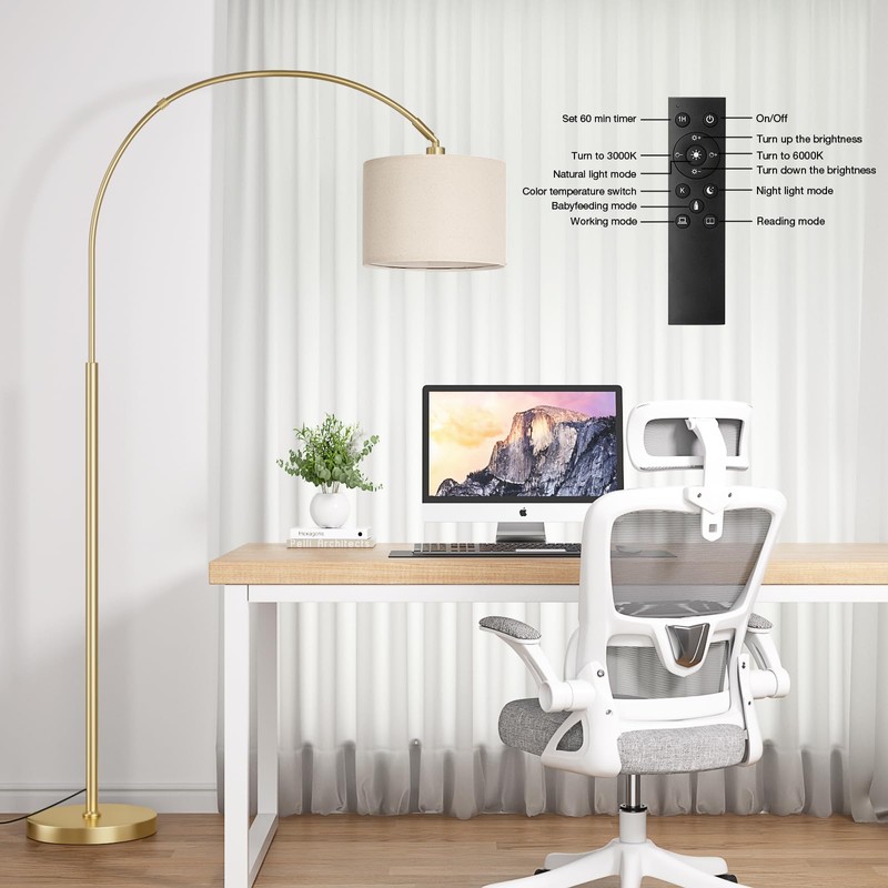 Ambimall Dimmable Arc Floor Lamp with Remote, Color Temperatures and