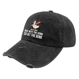 Mess with The honk You get The bonk Hats for Mens Funny Washed Distressed Baseball Cap Funny Washed Workout hat Cotton, Allblack, One Size