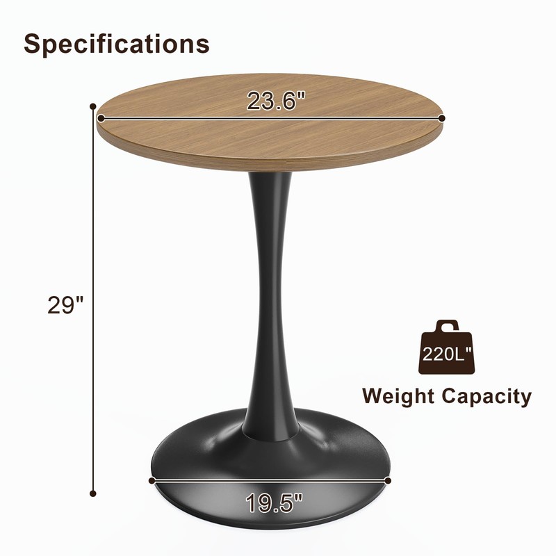 24 inch Small Tulip Table for 2 Person, Walnut Round