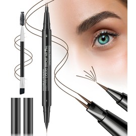Microblading Eyebrow Pen, Waterproof Eyebrow Pencil Brown Hair Like Natural Liquid Brow Contouring Pen, 2-in-1 Dual-Ended Long Lasting Eye Brow Filler Pencil with Precise Micro-Fork-Tip (Dary Brown)