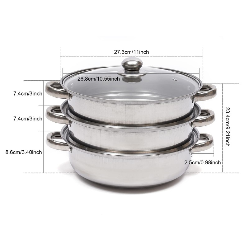 3 Tier Stainless Steel Steamer, Pot Food Steamer Cooker Steam