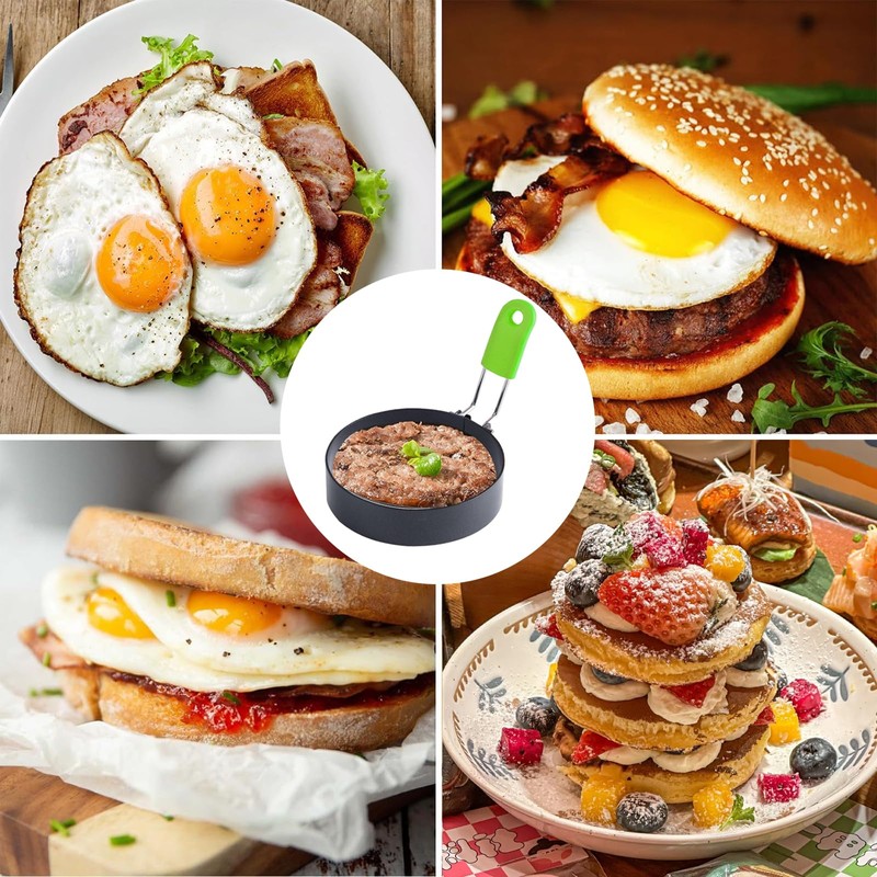 4-Pack Stainless Steel Egg Rings | Anti-Scald Folding Handle Egg