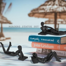 RIRPUAE Black Home Decor Thinker Reading Women Statue for Living Room, Modern Shelf Decor Accent Decorations, Resin Collectible Figurines Display for Office Bedroom Table Desk,Black