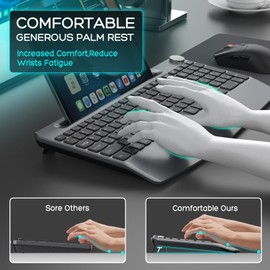 GAMCATZ Wireless Keyboard and Mouse - Full-Sized Ergonomic Keyboard with Wrist Rest, Phone Holder, Volume Knob,2.4GHz Silent Cordless Keyboard Mouse Combo for Computer, Laptop, PC, Mac, Windows -Grey