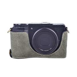 Rieibi Ricoh GR II Case - Vintage PU Leather Camera Case for Ricoh GR II GRII GR2 DSLR Camera - Protective Case with Strap, Green, Beauty Case
