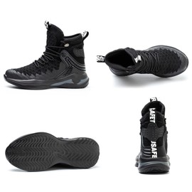 SYLPHID Steel Toe Boots for Men Safety Shoes for Women Work Sneakers Slip Resistant, 66Black,Women Size 7, Men Size 5