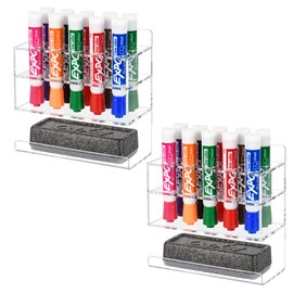 VieFantaisie Dry Erase Marker Holder, 2 PCS Wall Mounted Acrylic Marker Holder with 10 Slots, Sticky Pen Storage for Classroom Organization, Whiteboard, Office, Clear