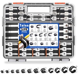 Taiss 125PCS Cable Clamps Assortment Kit 12 Sizes 3/16" 1/4" 5/16" 3/8" 1/2" 5/8" 3/4" 1" 1-1/4" 1-1/2" 1-3/4" 2" Wire Clamps,304 Stainless Steel Rubber Cushion Pipe Clamps,With Portable Handheld Box