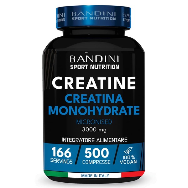 Bandini® Mercurio Free Micronised Monohydrate Creatine Monohydrate 500 Tablets 3000mg Per Dose - Supplement for Training, Gym and Pre Workout - 100% Vegan - Made from 100% Pure Creatine Monohydrate