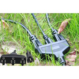 3 Outlet Extension Power Cord 105℃ Temperature Resistant Waterproof Cable 14AWG 15A 3 Prong Heavy Duty Outdoor Extension Cord,10Feet(3.1Meters,Black)