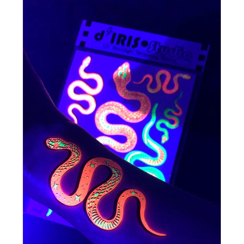 Blacklight Glow Party Temporary Tattoo-1 Sheet - Cobra