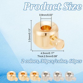 arricraft 60 Pcs Brass Crimp Beads, 2 Colors Real 14k Gold Plated Irregular Crimp Charms Long-Lasting Plated Spacer Rondelle Column Crimp Beads for Jewelry Findings Crafts DIY