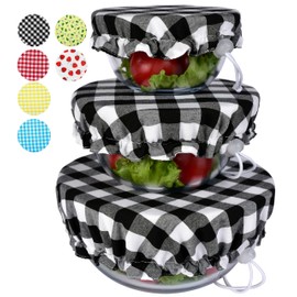 Handmade Reusable Cotton Fabric Bowl Covers - Two Layers of Fabric (Set of 3, Black plaid-2)