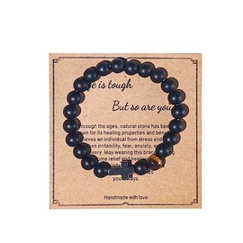 Get Well Soon Gifts Natural Stone Healing Relaxation Bracelets inspirational gifts for Women Men Teen Girls,8mm Chakra Crystal Amethyst Anti-Anxiety Crystal Stone Yoga Beads, Stress Relief Stretch Bracelets (N Cross Black)
