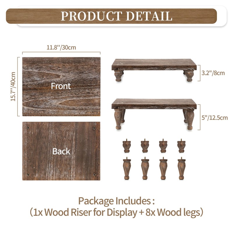 Hanobe Wooden Riser Decorative Tray: Farmhouse Wood Pedestal Display Stand