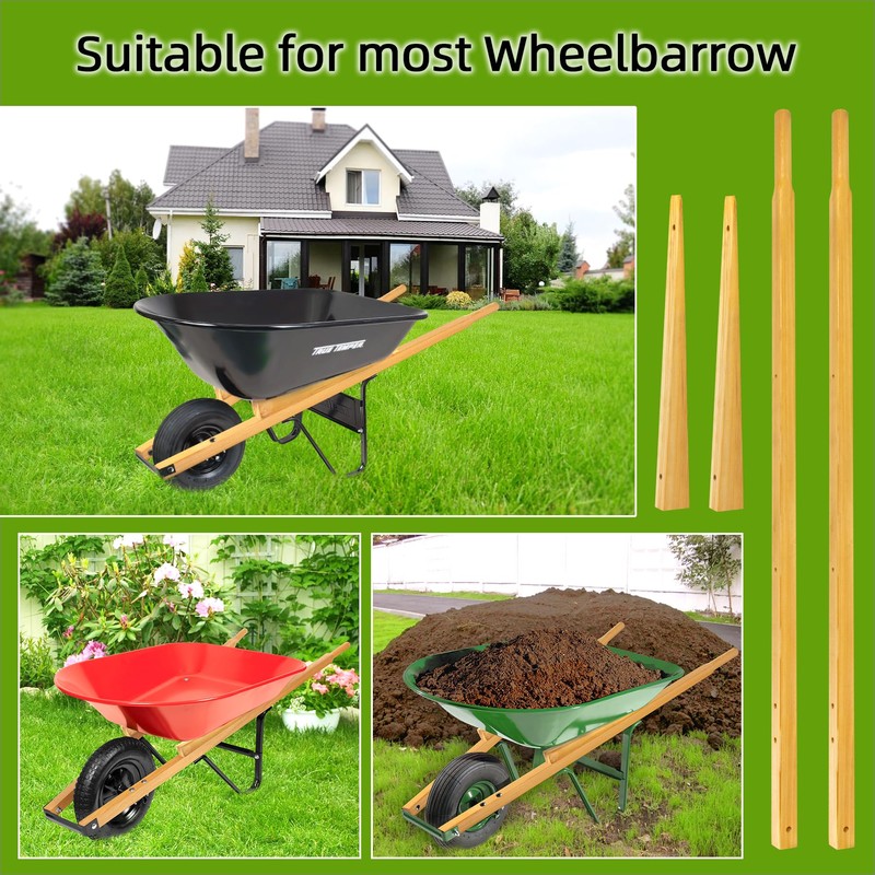 Wood Replacement Wheelbarrow Handles Kit with 304 Stainless Nuts and