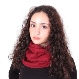 100% Merino Wool Mu Lan Merino Infinity | Versatile Loop Scarf Shawl Turban | Instant Pull on Shoulder Wrap, Deep Cherry, Free Size
