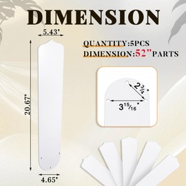Lineshading 5Pcs Replacement Fan Blades for 42 52 Ceiling Fan Waterproof Weatherproof Blades Replacement for Broken Substitution Indoor Outdoor Summer(White,52 Inch)