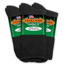 Extra Wide Comfort Fit Athletic Crew (Mid-Calf) Socks for Men and Women, Pick your size, Do not size up (Large, Large - Black)