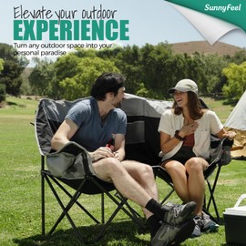 SUNNYFEEL Heated Double Camping Chair, Oversized Folding Loveseat Chair, Heavy Duty Portable/Foldable Lawn Chair for Beach/Outdoor/Travel/Picnic, Fold Up Camp Chairs for Adults 2 People