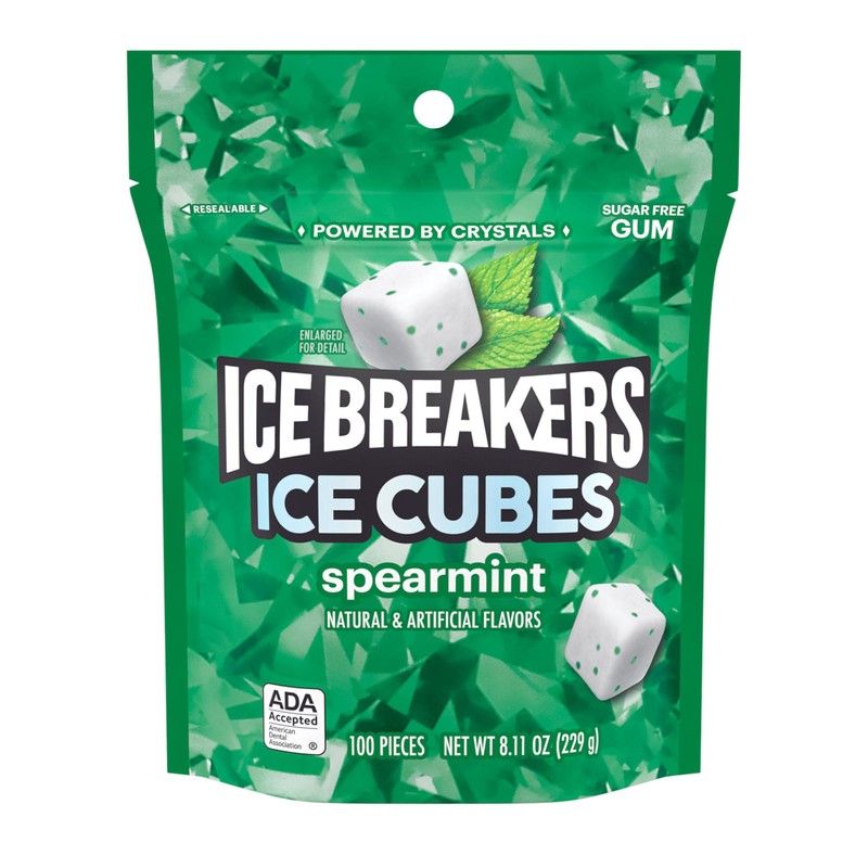ICE BREAKERS Ice Cubes Spearmint Sugar Free Chewing Gum Pouch,