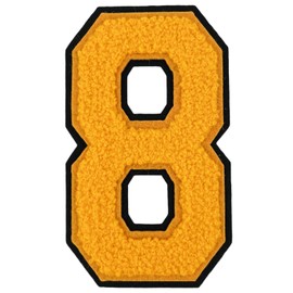 1 Pcs 5.0" Yellow Chenille Number Patches with Black Border, Iron On Appliques for Clothing, Jackets, Backpacks Varsity Style Large Number Patches Pair with Varsity Letter Patch (Yellow 8)
