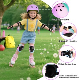 Kids Bike Helmet for 3-5-8-14+ Age Girls and Boys, Kids Helmet with Knee Pads Elbow Pads Wrist Guards,Ventilation Multi-Sport Scooter Roller Skate Rollerblading Skateboarding Climbing Cycling