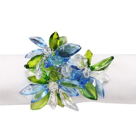 Fennco Styles Unique Multi-Flower Crystal Design Decorative Napkin Rings, Set of 4 – Floral Napkin Holders for Home, Dining Table, Holiday Décor and Special Occasions (Blue Multi)