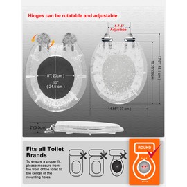 Resin Toilet Seat Round with Easy Clean Adjustable Hinges, Soft Close Quick Release Heavy Duty Silver Glitter Cover Acrylic Toilet Seats (Round 17 Inch, Silver Foil, Upgraded hinge)