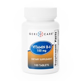 GeriCare Vitamin B-6 100mg, 100 Tablets – Daily Nutritional Support for Healthy Brain Function, Mood Enhancement, Circulatory Health & Metabolism – Helps Combat Fatigue & Promote Overall Wellness