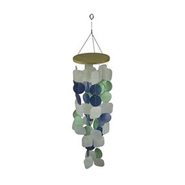 Things2Die4 Coastal Blue, Green, and White Capiz Shell Hanging Wind Chime for Coastal Garden, Patio, and Yard Decor - Simple to Hang - 26 Inches Long - Tranquil Elegance