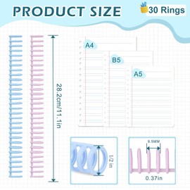 Yharnamite 12 Pcs 30 Rings Plastic Loose-Leaf Coil Comb Plastic Notebook Spines, Binding Ring Loose Leaf Binder, Plastic Binding Strips Binder Spines, Plastic Spiral Binding Coils for Notebook
